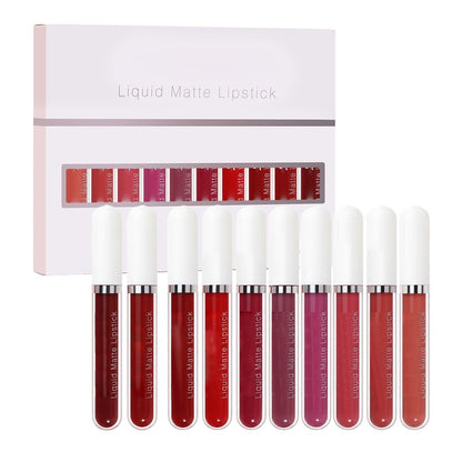 10Pcs Liquid Matte Matt Lipstick Set, Long Lasting Lipstick 24 hour Waterproof Lip Gloss