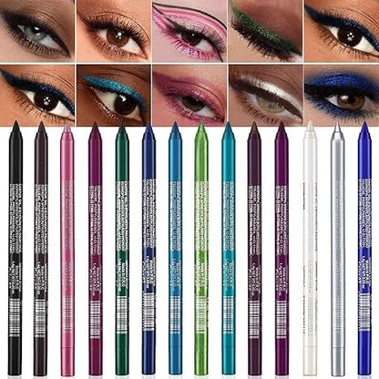 14-Pack Eyeliner Pencil Waterproof Colored Gel Liners