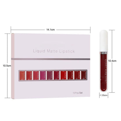10Pcs Liquid Matte Matt Lipstick Set, Long Lasting Lipstick 24 hour Waterproof Lip Gloss