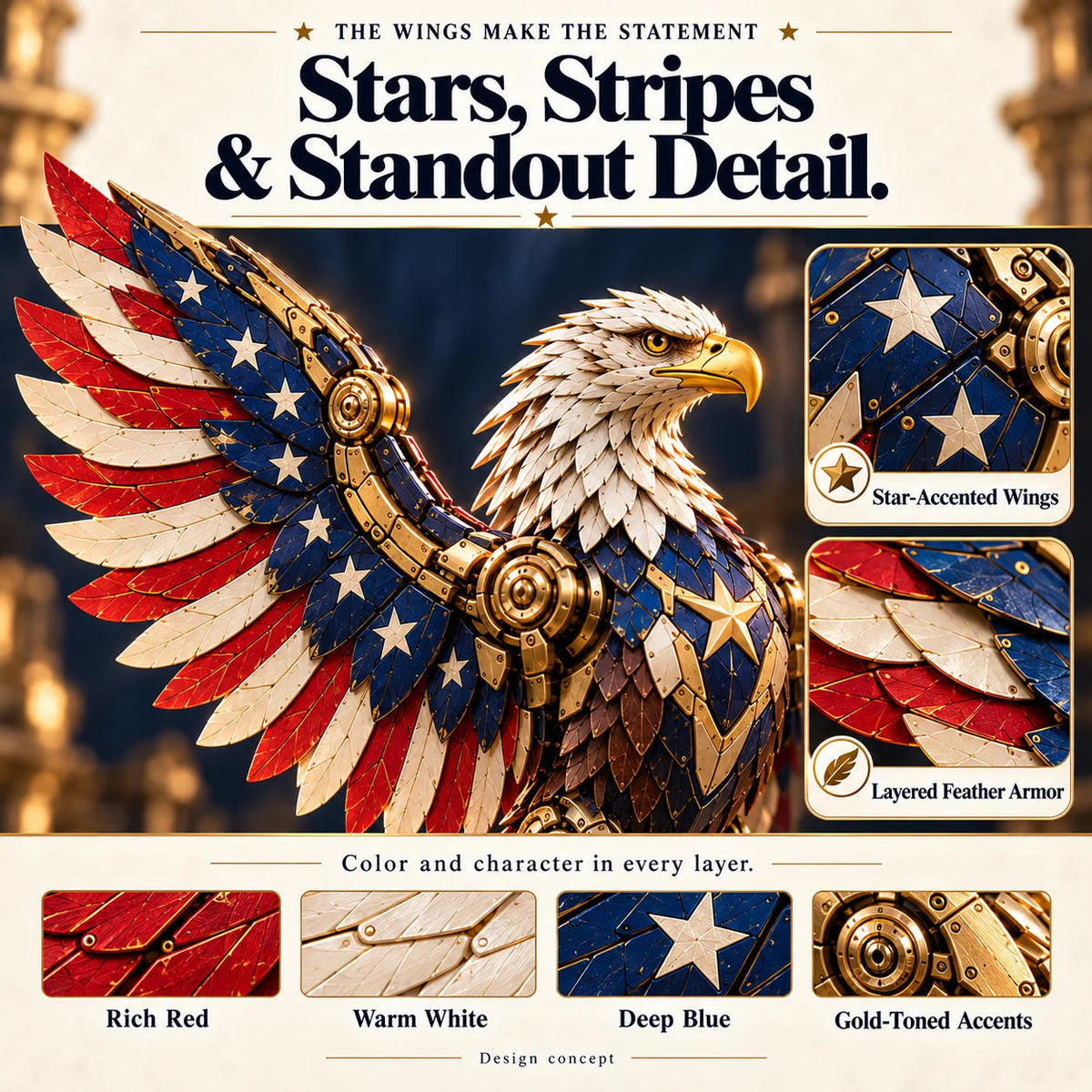 🔥last Day 49% Off🔥 -🦅 American Eagle Transforming Egg – Stars & Stripes Mechanical Figure With Bold Wing Details