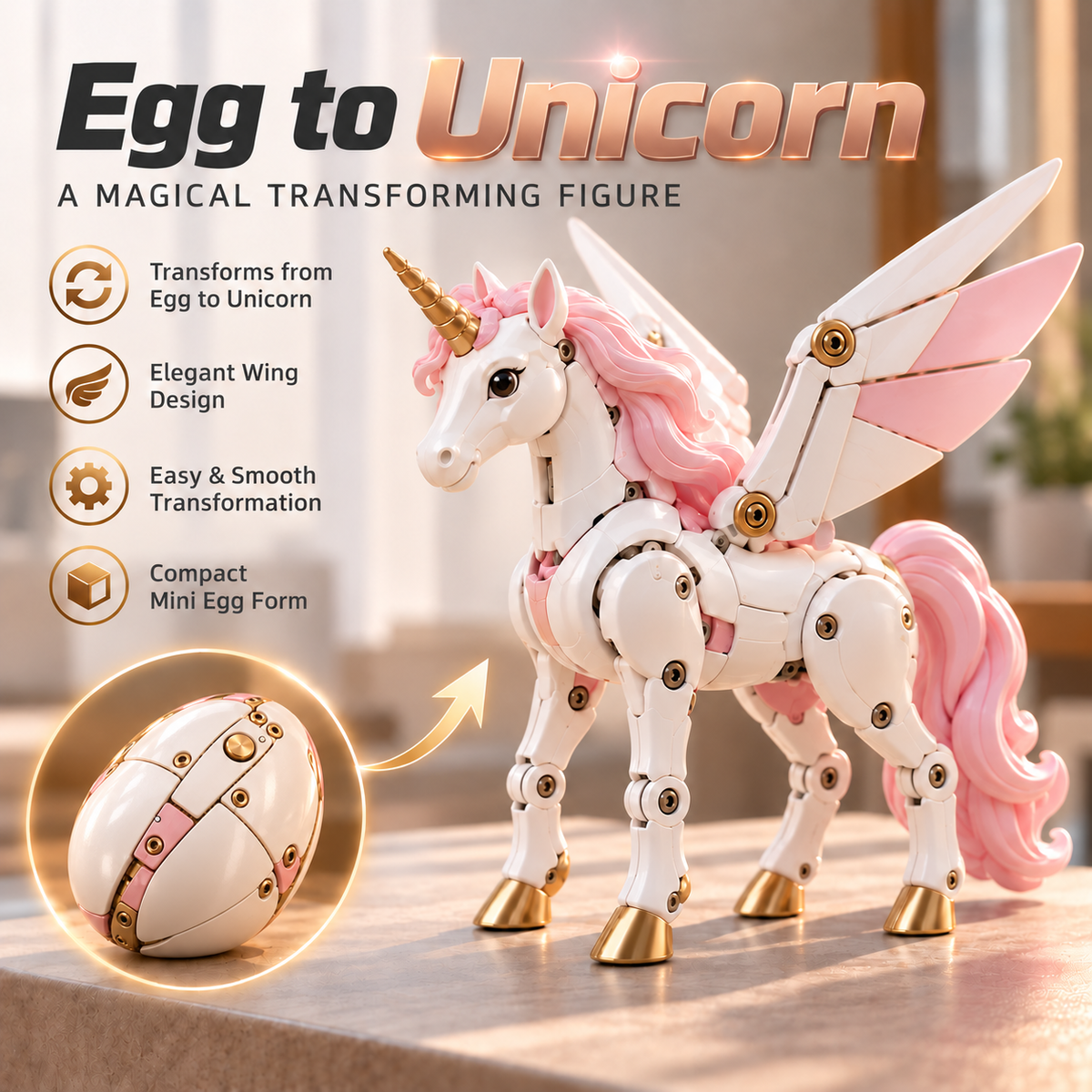 🦄 2-in-1 Transforming Mechanical Unicorn Egg – Winged Fantasy Figure!!!🔥