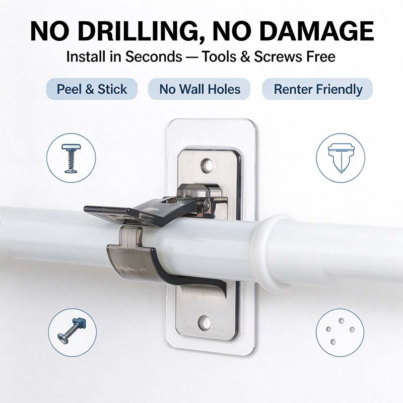 No-Drill Curtain Rod Brackets, Self-Adhesive Multifunctional Acrylic Gel Rod Holder Hooks 🏠